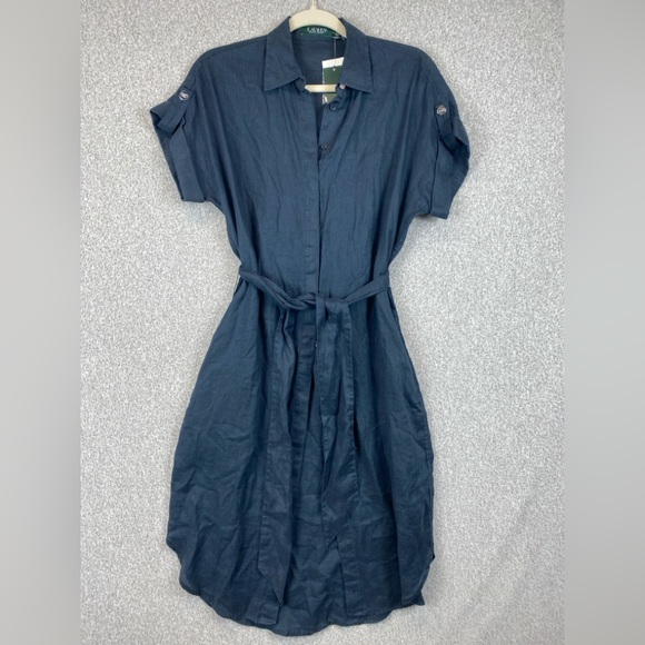 Lauren Ralph Lauren navy shirt dress 2 linen preppy capsule basics timeless